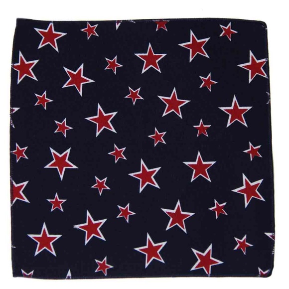 Linen Cotton Pocket Square Red White Blue Men's Stars Pattern - Picture 2 of 2